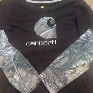 Carhartt Kids Black Shirt with Camouflage Sleeves